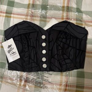 Handmade black spiderweb bustier top by Amoureux Vintage
